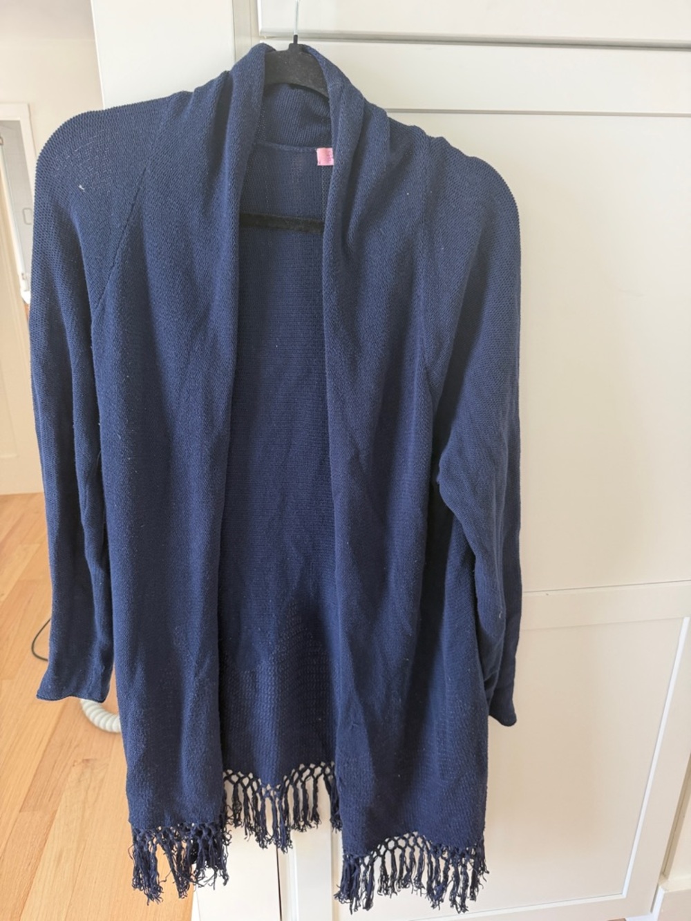 Lilly Pulitzer Navy Open-Front Fringe Hem Cardigan